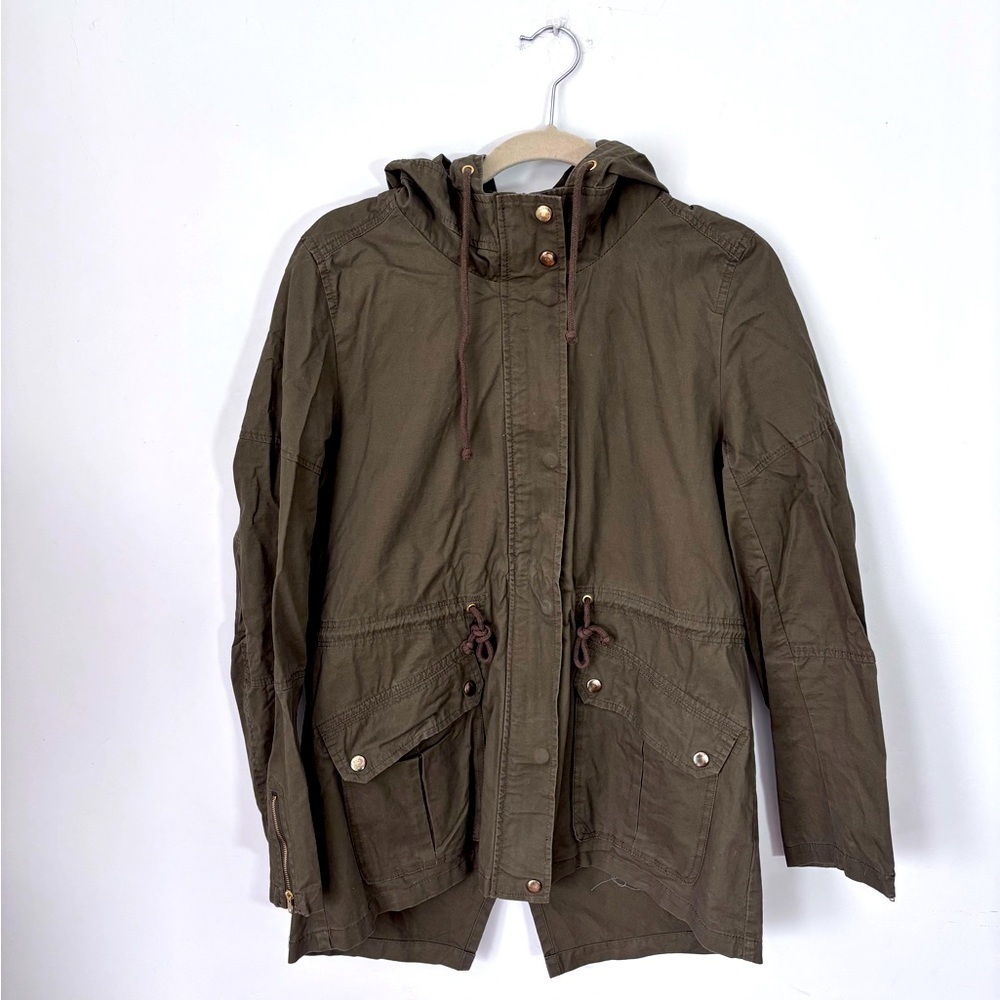 Love Tree Women’s Full Zip/Snap Utility Jacket Hooded Olive Green Size Large
